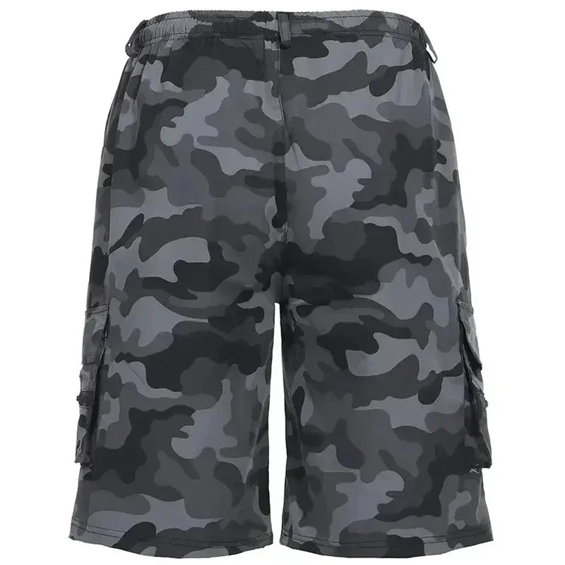 Summer Men Cargo Shorts Elastic Waist Drawstring Pockets Tactical