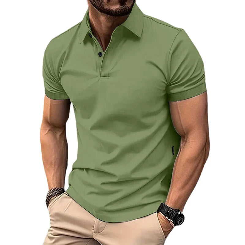 Summer Men's Solid Color Polo Shirt Short Sleeve Lapel Button Tshirts