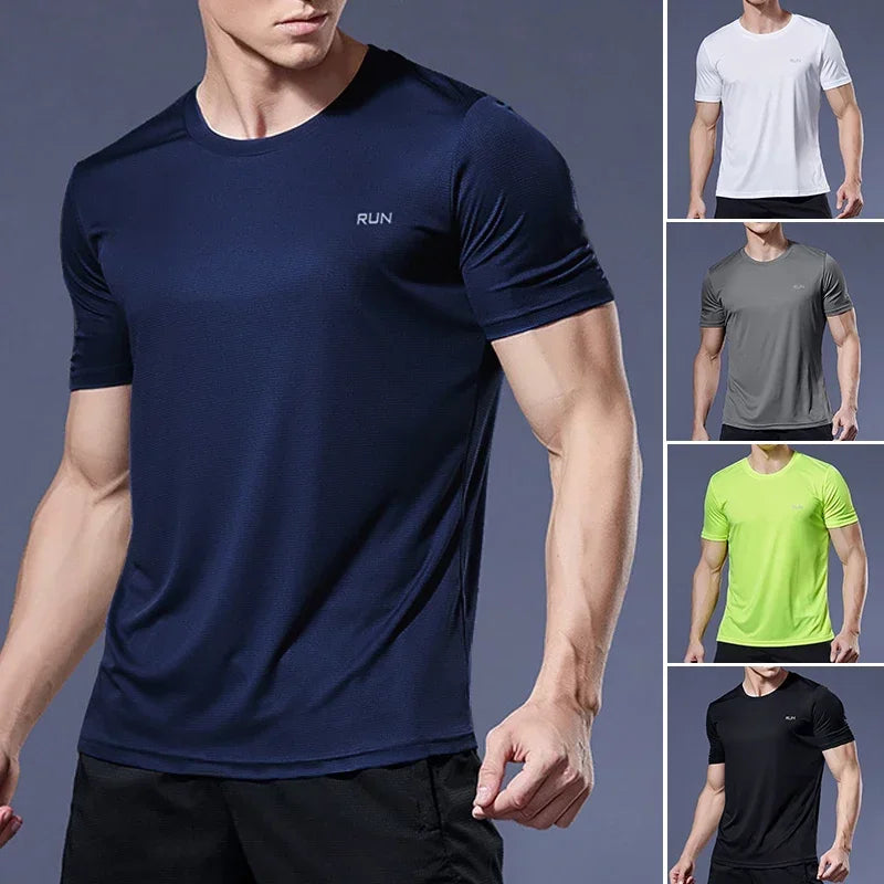 Summer High Elastic t-Shirt Men Breathable Ice Silk t Shirt Short