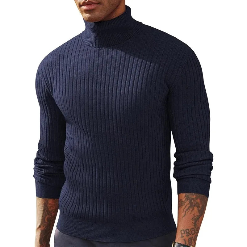 Autumn Men's Slim Fit Long Sleeve Turtleneck Sweater Casual Knitted