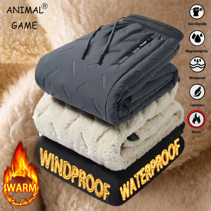 Men Plush Thick Fleece Waterproof Sweatpant Winter Windproof Casual