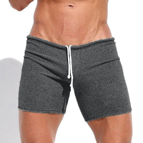 Summer Men's Shorts Casual Breathable Drawstring Shorts Solid-color
