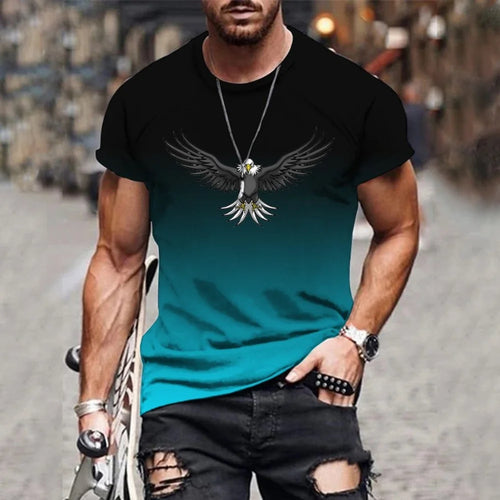 Men's gradient eagle 3D printed T-shirt summer outdoor leisure sports