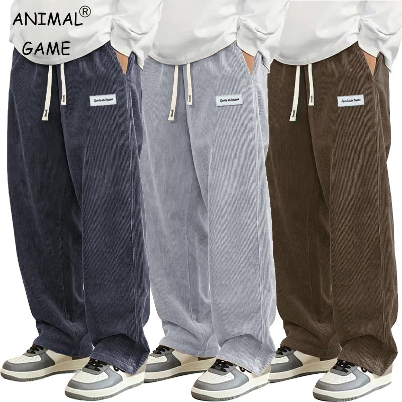 Autumn Mens Corduroy Casual Pants Fashion Loose Fit Pants Straight
