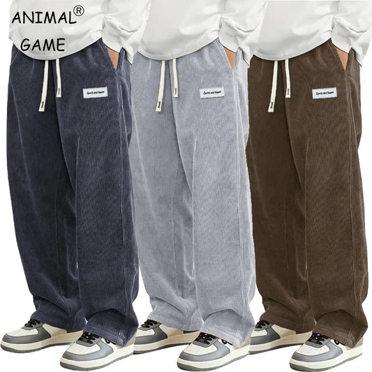 Autumn Mens Corduroy Casual Pants Fashion Loose Fit Pants Straight