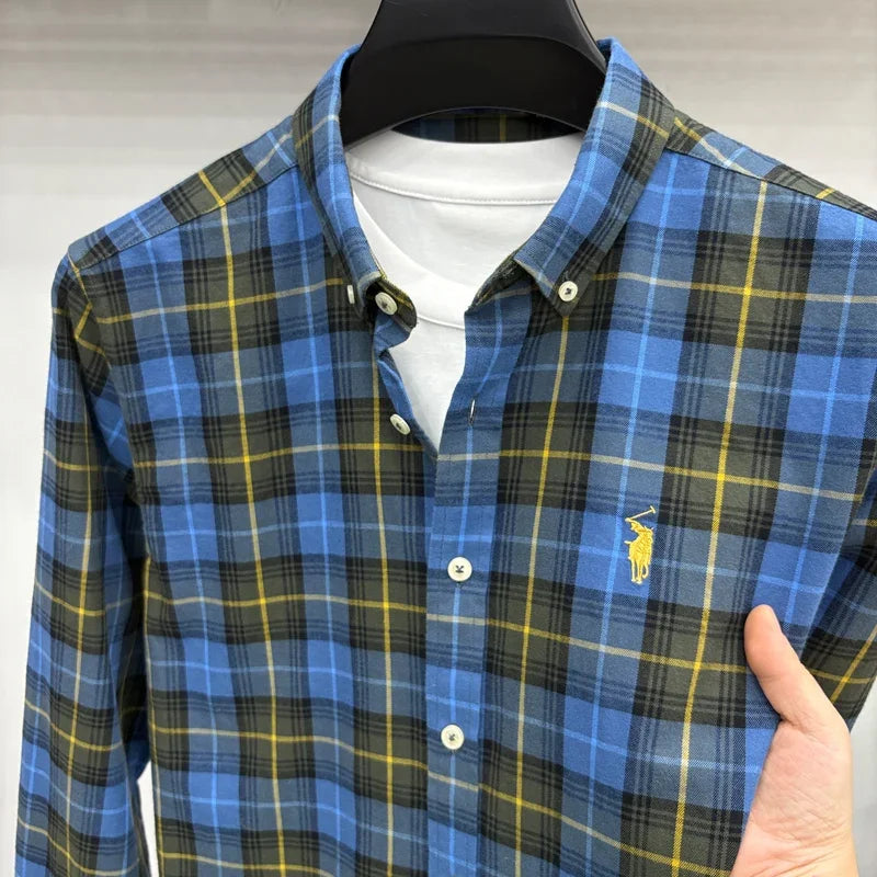 Luxury Brand Embroidery 100% Cotton Long Sleeved Shirt Men's New Shirt