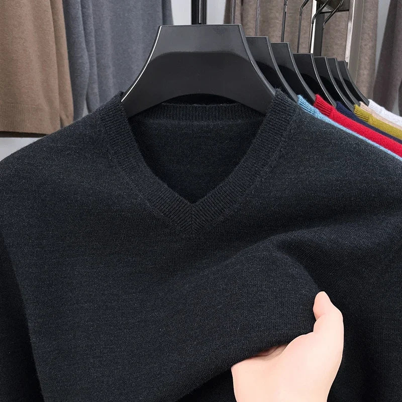 New Sweatwear Men's V Neck Basic Solid Color Sweaters Round Neck