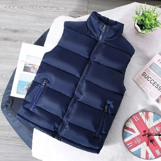 White Vest Jacket Men Slim Fit Stand Collar Sleeveless Puffer Jackets