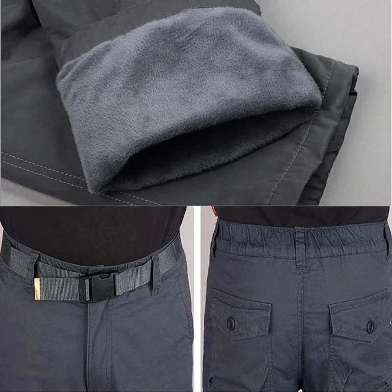 Men's Winter Cargo Pants Double Layer Fleece Warm Thick Camouflage