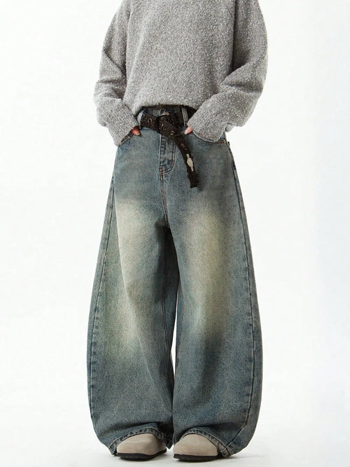 Men's Wear Blue Wide-Leg Denim Pants Baggy Jeans Vintage