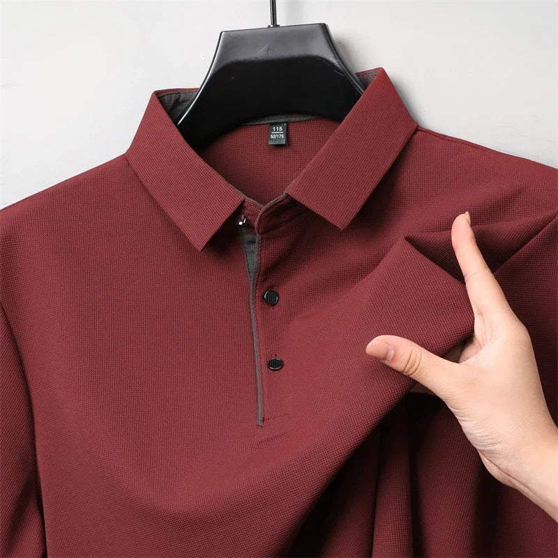 New Men's Business Casual  Long Sleeve Solid Color Polo Shirt