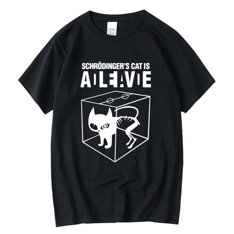 Men's T-shirt Top Quality Cotton Schrodinger's Cat Print Summer Short