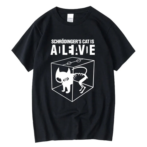 Men's T-shirt Top Quality Cotton Schrodinger's Cat Print Summer Short