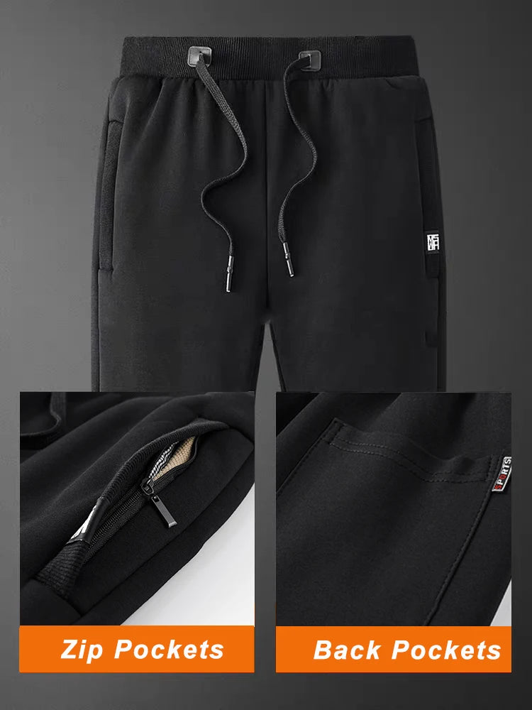 Winter Men's Sweatpants Thick Warm Fleece Joggers Sportswear Zip