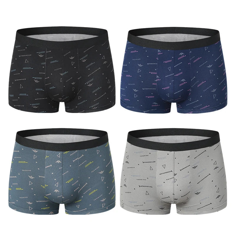4 Pieces European and American Size MEN'S FASHION Printed Boxer