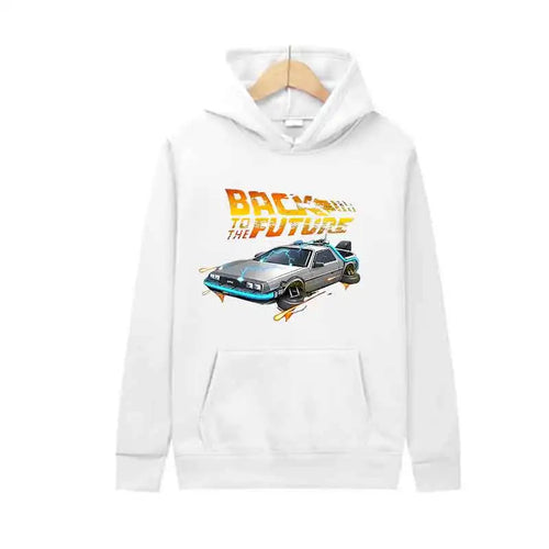 Back To The Future Retro DeLorean Car Print Hoodie Long Sleeve Tops