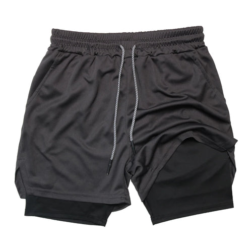 Men's Double Layer Fitness Shorts Men Fitness Gym Training 2 in 1