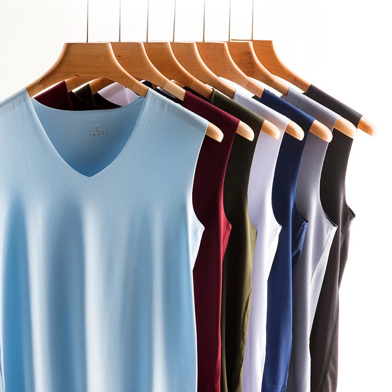 Silk Tank Tops Seamless Mens Vest Sleeveless Sport Bodysuit Vest For