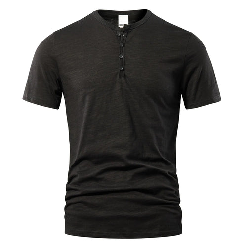 T Shirt Men Casual High Quality Summer Short Sleeve Henry neck Mens T