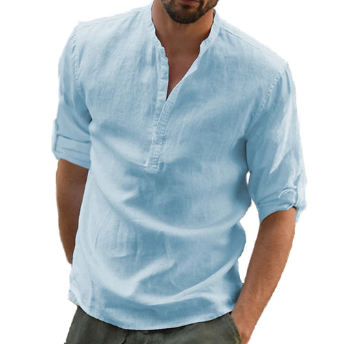 KB New Men's Casual Blouse Cotton Linen Shirt Loose Tops Long Sleeve