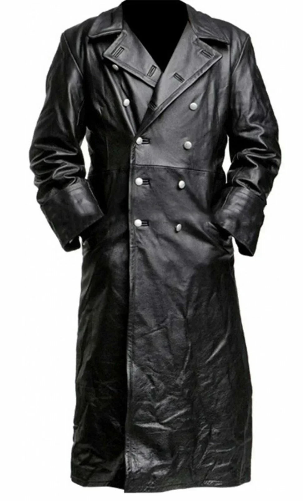 1MEN'S GERMAN CLASSIC WW2 MILITARY UNIFORM OFFICER BLACK REAL LEATHER