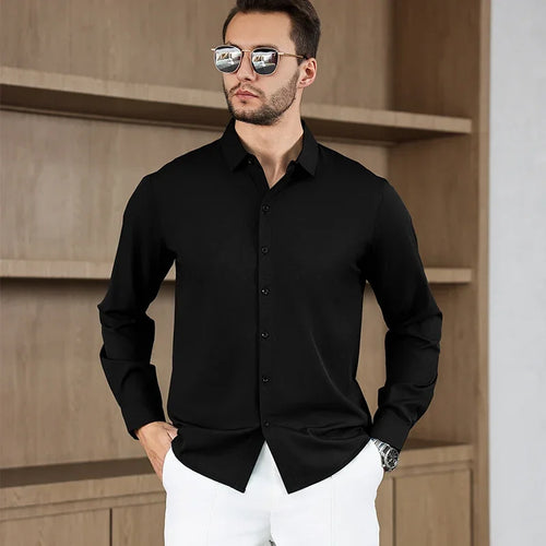 New Men's Business Casual Long Sleeved Solid Color Shirt Wrinkle