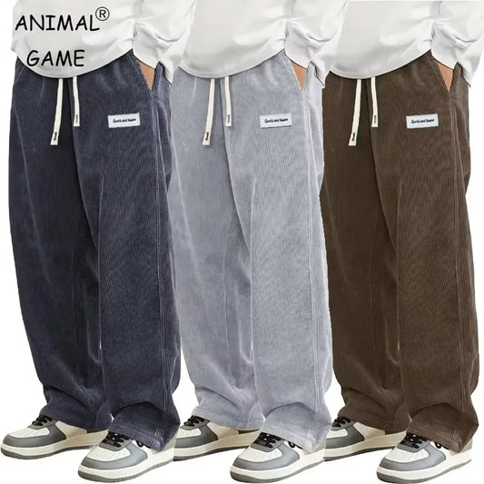 Autumn Mens Corduroy Casual Pants Fashion Loose Fit Pants Straight