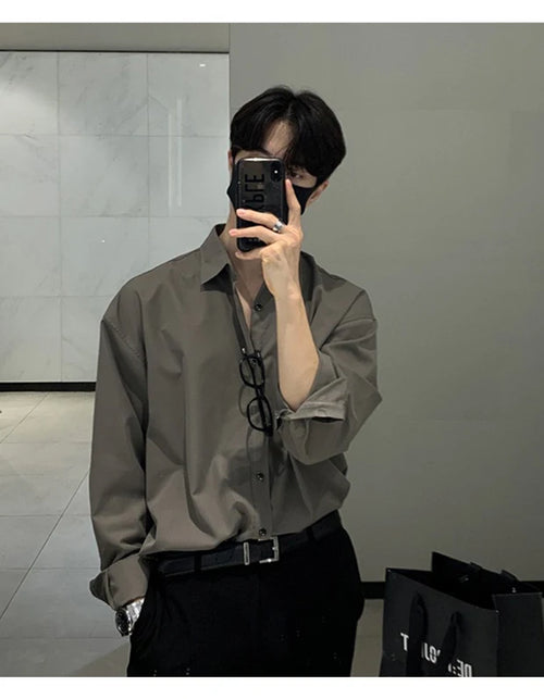 New Korean Business Men Shirts Light Luxury Slim-fit Solid Color Long