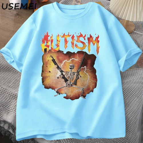 Autistic Funny Skeleton T-Shirt Men Women Autism Meme Graphic T Shirts