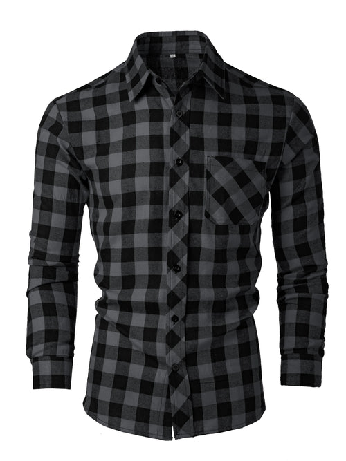 Men's Fashionable Casual Long-Sleeved Plaid Shirt, Spring and Autumn