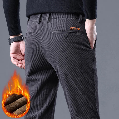 Khaki Black Gray Fleece Men's Corduroy Casual Pants Chenille Thick