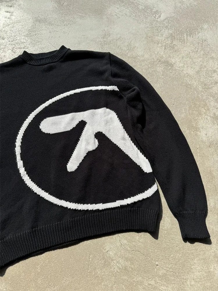 Men's Sweater Y2K Aphex Twin Knit Oversized Pullovers Gothic Jumper