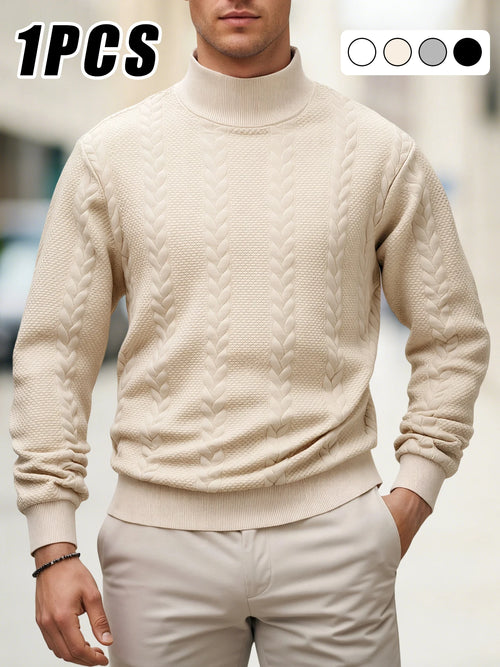 Autumn Winter Thick Knitted Sweater Men Pullovers Solid Color Mock