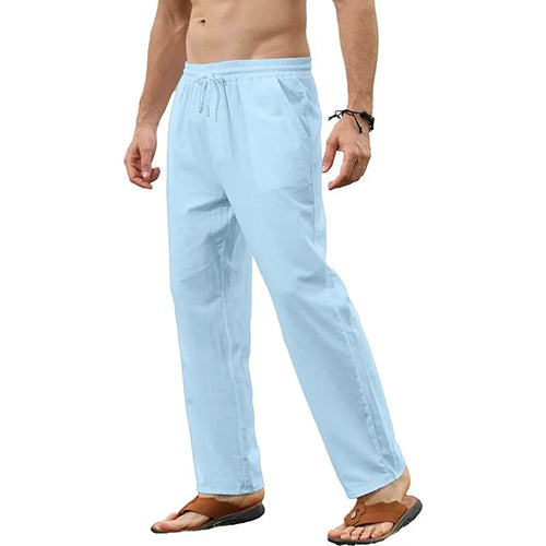 Men's Cotton Linen Pants Casual Loose Pants Male Breathable Solid