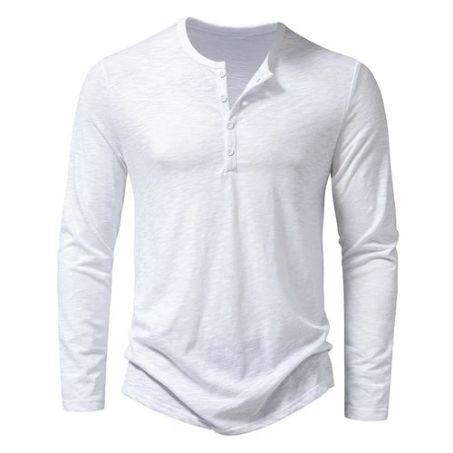 Autumn New Men's Cotton Button Long Sleeve  Henley Neck T-Shirt Casual