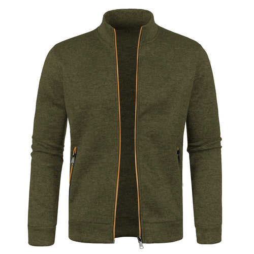 Autumn and Winter Men's New Long Zipper Color Block Sweater Sleeves