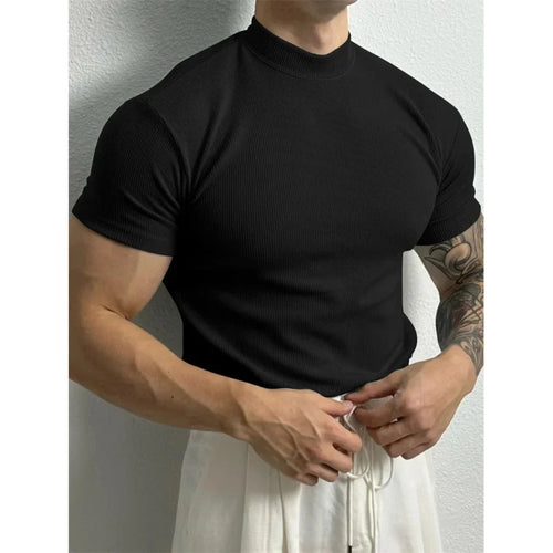 spring summer Elastic Comfortable Men's T-shirt Small high collar