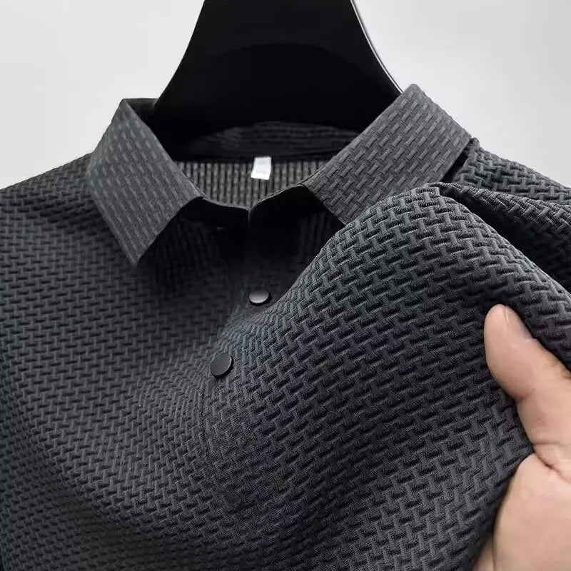 Summer New Men's Lop-up Hollow Short-sleeved Polo Tee Shirt Ice Silk