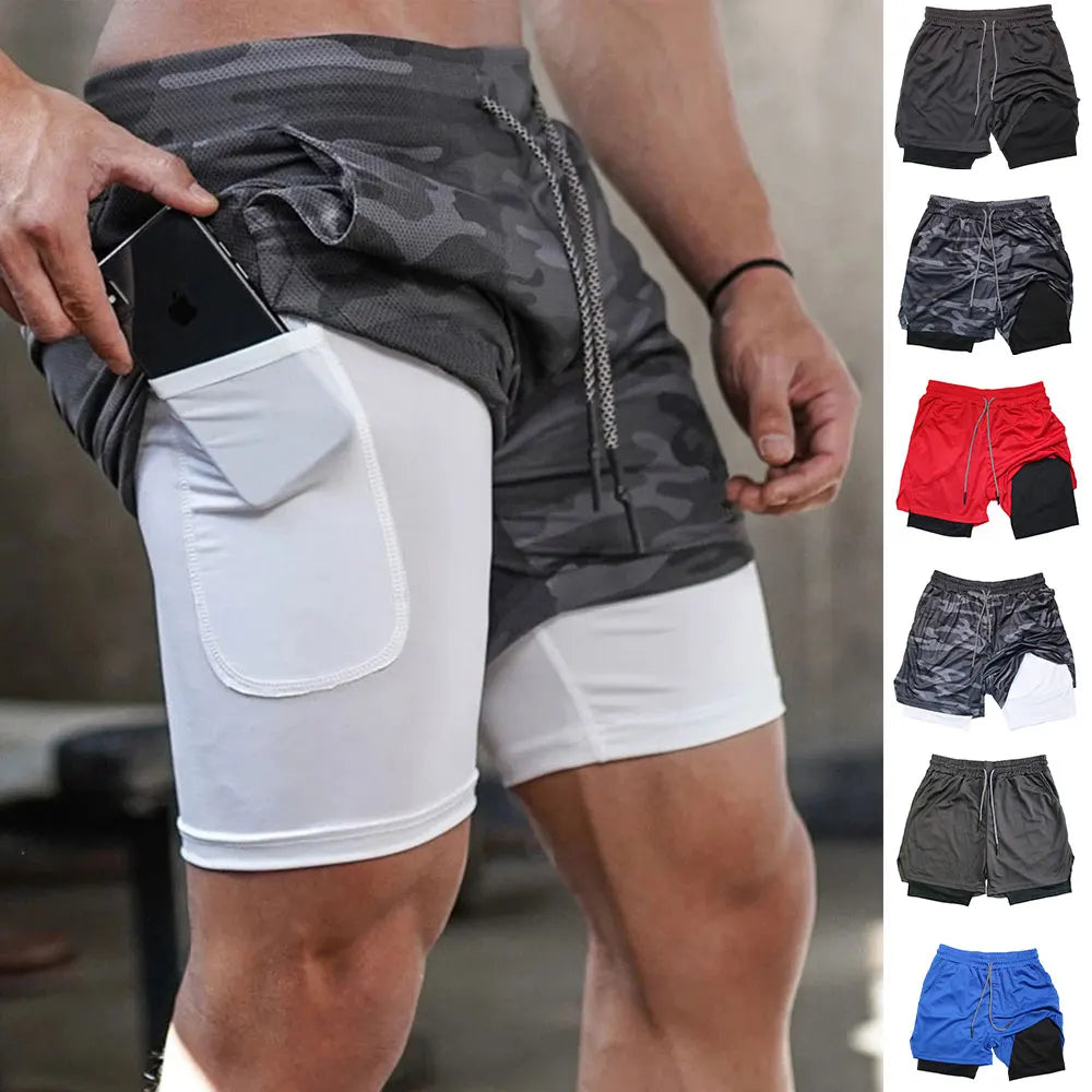 Men's Performance Shorts Soild Color 2 in 1 Gym Shorts Compression