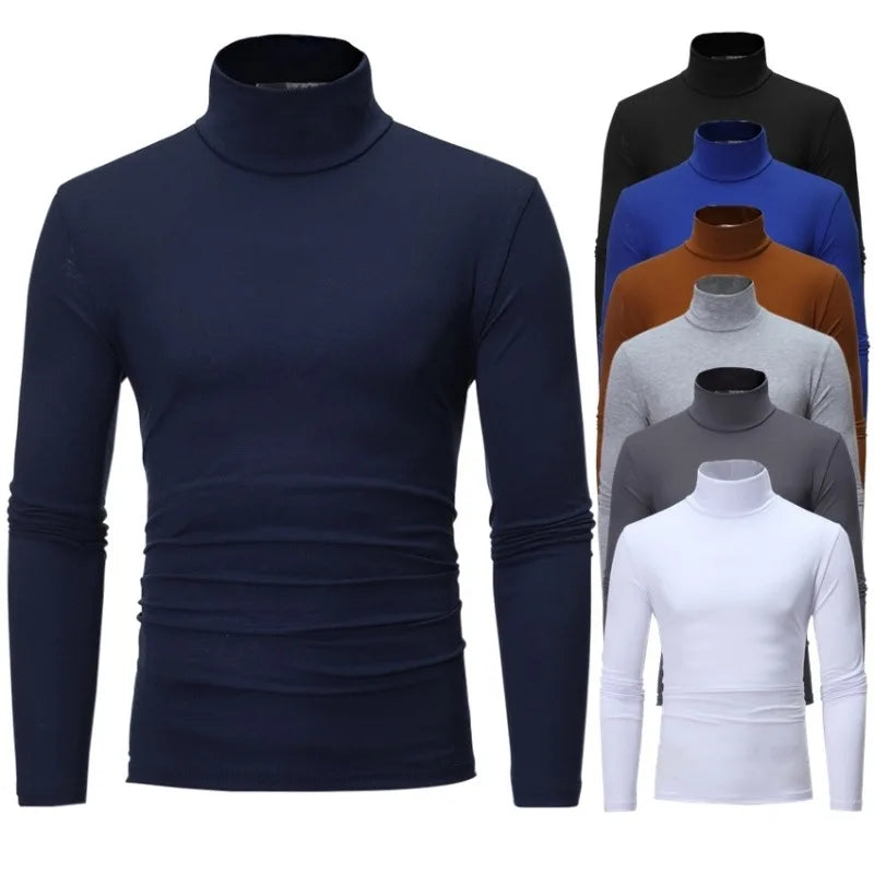 Fashion Men's Casual Slim Fit Basic Turtleneck High Collar Pullover