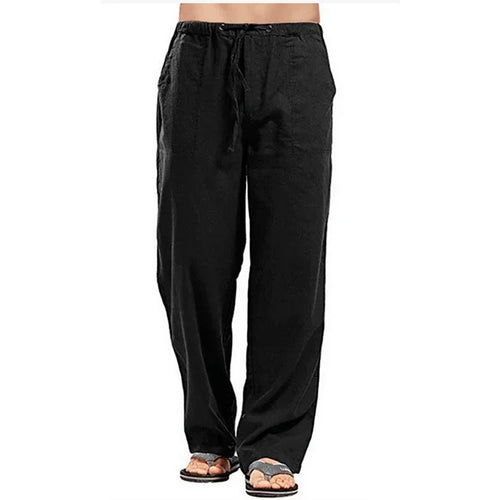 Men's Cotton Linen Pants Summer Solid Color Breathable Linen Trousers