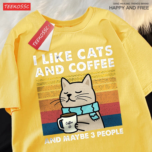 I Like Cats And Coffee Men Women T-Shirt Cotton Tee Clothes Hip Hop