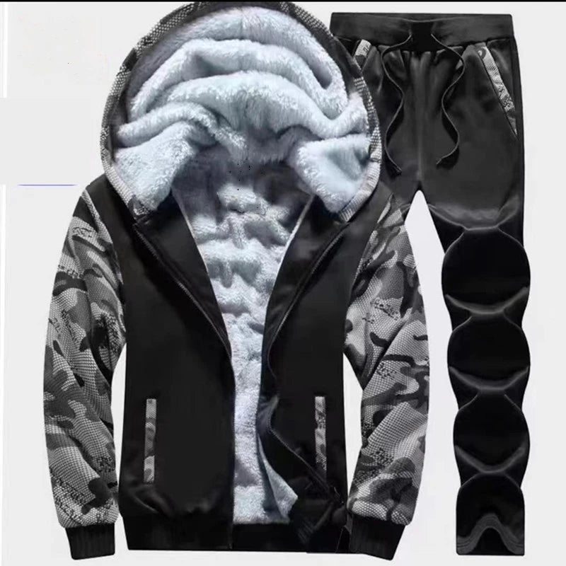 Men's autumn and winter sports set hooded casual cardigan jacket