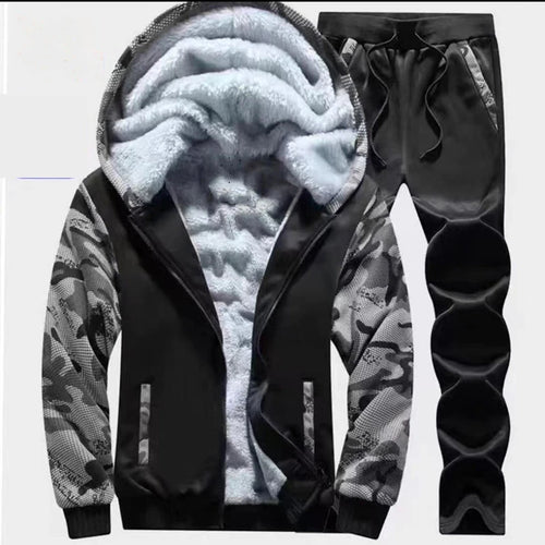 Men's autumn and winter sports set hooded casual cardigan jacket