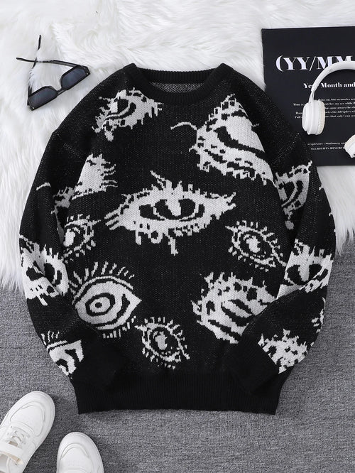 New Popular Autumn and Winter Abstract Eye Jacquard Pattern Pullover