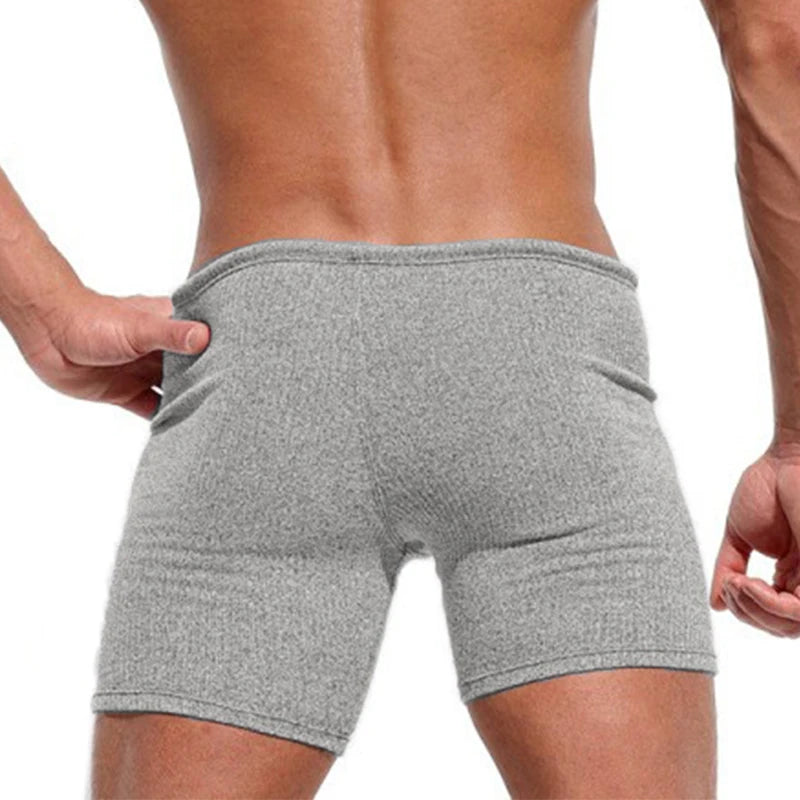 Summer Men's Shorts Casual Breathable Drawstring Shorts Solid-color