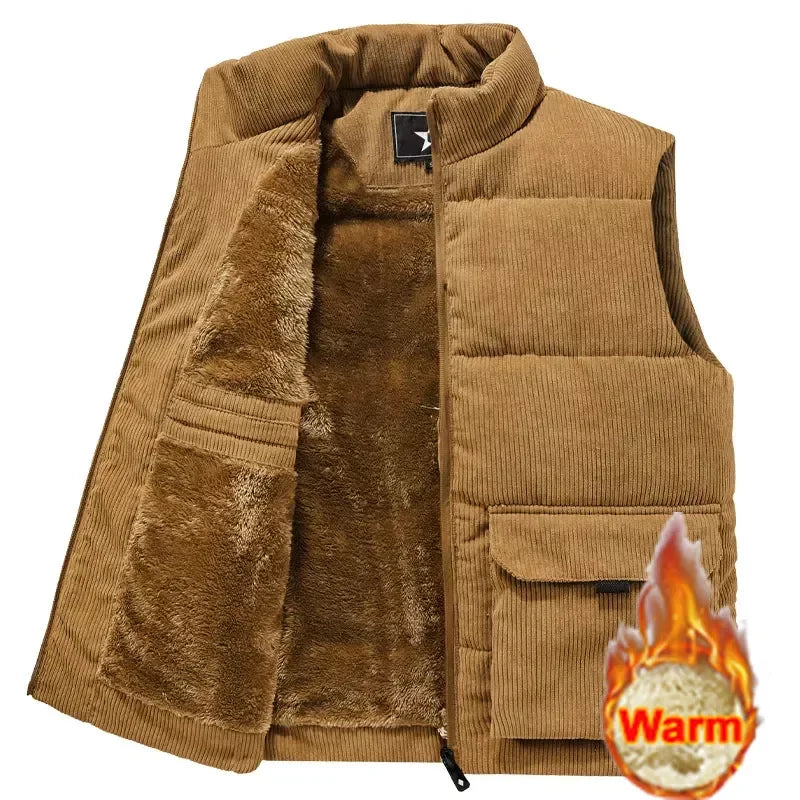 Winter Male Fleece Warm Vest Coats Men Stand Collar Army Thicken