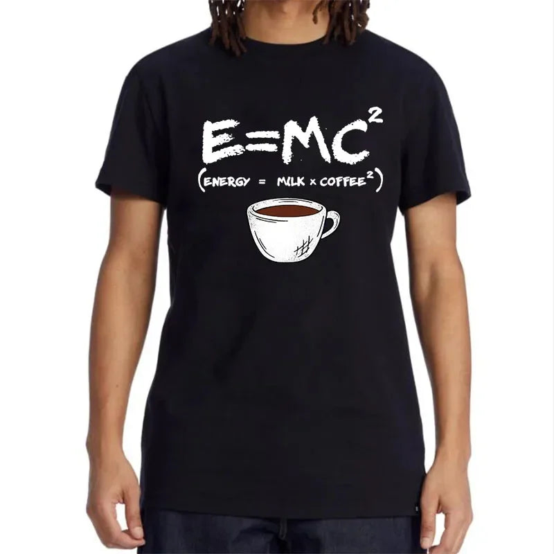 Summer Men's T-shirt 100% Cotton Casual Funny Energy=Milk+Coffee Print