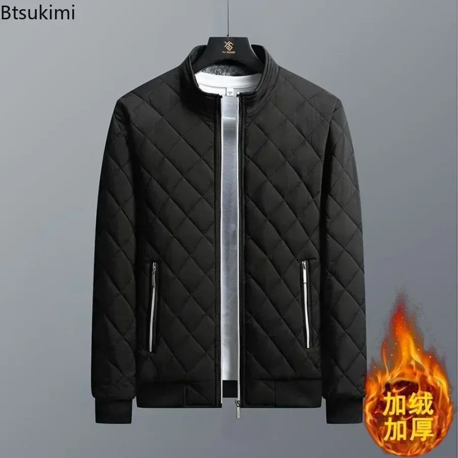 2024 Men's Thick Warm Bomber Jacket Coats Autumn Winter Fleece Lined