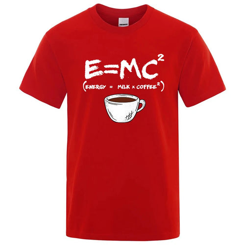 Summer Men's T-shirt 100% Cotton Casual Funny Energy=Milk+Coffee Print